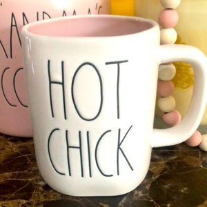 NEW!!! RAE DUNN HOT CHICK CUP WHITE W/PINK INSIDE